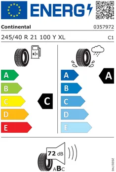 Energetický štítek letní osobní pneumatiky Continental PremiumContact 6 245/40 R21 100 Y XL FR