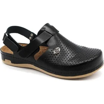 Dámská zdravotní obuv Leon 951 Dámská pracovní kožená zdravotní obuv s páskem - Černá Velikost: 40