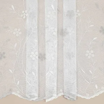 Záclona Záclona bílá s béžovo-šampáň květinovou výšivkou v.290cm