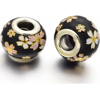 Korálek Korálek akryl Florentína kytičkový černý - TOPBEADS