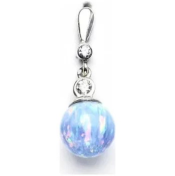 Přívěsek Zlatý přívěsek, synt. světle modrý opál, čiré zirkony, bílé i žluté zlato P 43/40 (opál 10 mm)