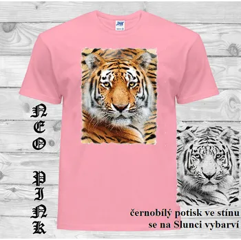 Pánské tričko panske-bavlnene_tricko_uv_potisk_hlava_tygr Barva: Pink neo - matně růžová, velikost: XXL