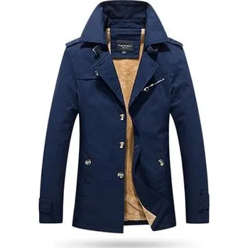 Pánský zimní kabát Pánský trenč na zimu kabát s knoflíky a fleecovou podšívkou Barva: Tmavě Modrá, Velikost: M