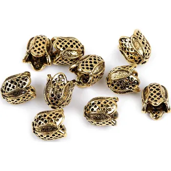 Koncovky na šňůrky / dekorační kaplíky / sukýnka 12x12 mm, barva 2 zlatá tmavá