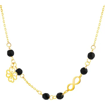 Náhrdelník Zlatý náhrdelník se zirkony, anker - nekonečno, čtyřlístek - AP533-9079