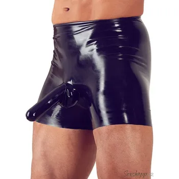 Pánské erotické prádlo Latexové boxerky s návlekem na penis a anální kapsou, XL