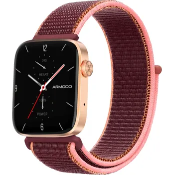 Chytré hodinky Armodd Squarz 11 Pro, zlaté/červený nylonový řemínek + silikonový řemínek