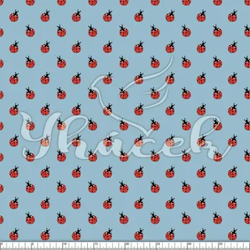 Zakázkový tisk, softshell, kočárkovina... Berušky na modré Látky k tisku: Microfirba