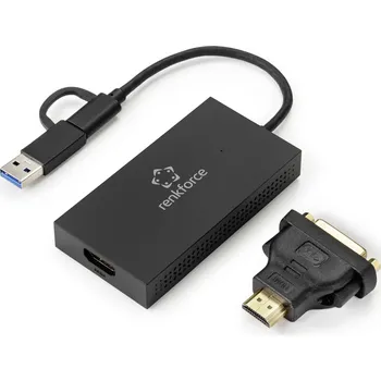 Grafická karta Renkforce externí grafická karta DDR3 RAM USB-A, USB-C(TM) (USB 3.2 Gen 1), HDMI(TM), DVI