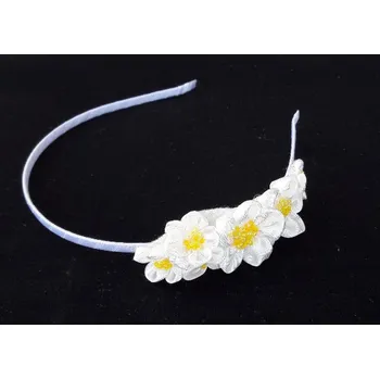Čelenka do vlasů s květinami - bílá/žlutá