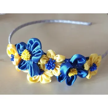 Čelenka do vlasů s květinami - modrá/žlutá