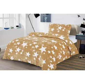 Povlečení Hvězda mikroplyšové povlečení béžové 140 x 200, 70 x 90 cm zipový uzávěr