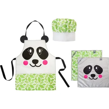 Čisticí rukavice Zástěra dětská s čepicí a 2 ks utěrek Panda VIGAR (barva-zelená,černá,hnědá,bílá)