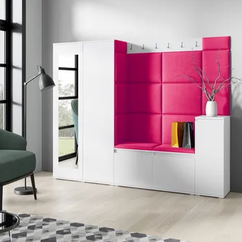 Předsíňová stěna Eka Předsíňová stěna s čalouněnými panely Trinity 27 - Bílá / Rubínová 2324