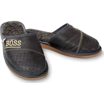 Dívčí obuv Wooline Pánské pantofle kožené šedé BOSS, světlá podrážka Velikost obuvi: 41