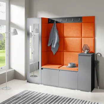 Předsíňová stěna Eka Předsíňová stěna s čalouněnými panely Trinity 28 - Grafit / Okrová 2325