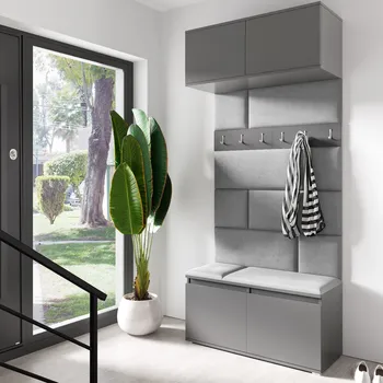 Předsíňová stěna Eka Předsíňová stěna s čalouněnými panely Trinity 23 - Grafit / Šedá 2314