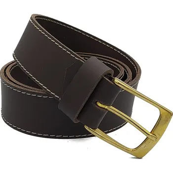 Opasek opaskujse Kožený opasek XXL, kůže hnědá, prošití šedé, jednotrnová spona, broušená hranatá, kovová Délka opasku: 130 cm