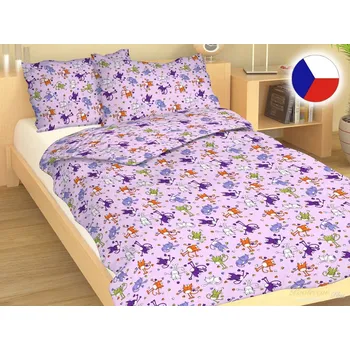 Povlečení DADKA VRACOV Kočky fialové 140 x 200, 70 x 90 cm zipový uzávěr