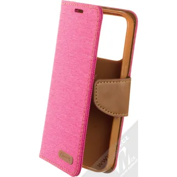 Pouzdro na mobilní telefon 1Mcz Canvas Book flipové pouzdro pro Apple iPhone 14 Pro sytě růžová hnědá (hot pink camel)
