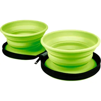 Miska pro psa Cestovní silikonová dvojmiska KIWI WALKER Travel Double Bowl zelená 16,5cm