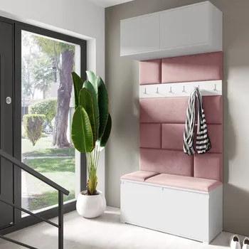 Předsíňová stěna Eka Předsíňová stěna s čalouněnými panely Trinity 23 - Bílá / Tmavá růžová 2323