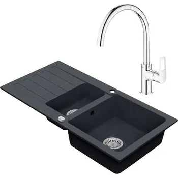 Granitový dřez Granitový dřez Vima s baterií Grohe Bau Loop 480 x 960 mm antracit