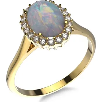 Šperk Couple, Půvabný prsten Ophelia s&nbsp;opály a&nbsp;zirkony, žluté zlato, vel. 53, prům. 16.9 mm, 585-52-1-0510.0Z00.0.53.161