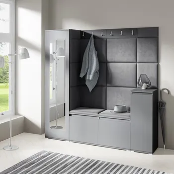 Předsíňová stěna Eka Předsíňová stěna s čalouněnými panely Trinity 28 - Grafit / Černá 2316