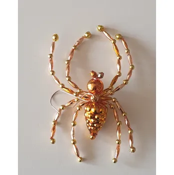 Vánoce Vánoční 3D ozdoba PAVOUK - barva zlatá (vánoční ozdoby z dutých perlí)
