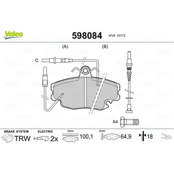 Brzdová destička Sada brzdových destiček, kotoučová brzda VALEO 598084