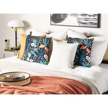 Polštář Sada 2 dekorativních polštářů černé a zelené samet 45 x 45 cm květovaný vzor se střapci moderní design bytové doplňky Beliani