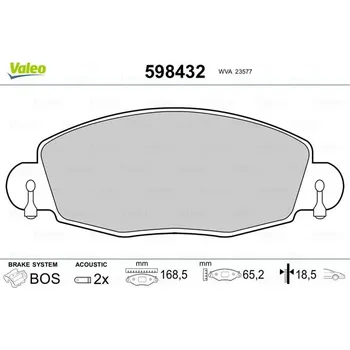 Brzdová destička Sada brzdových destiček, kotoučová brzda VALEO 598432