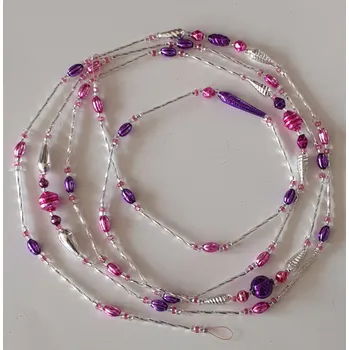 Vánoční ozdoba Vánoční řetěz s dutými perlami - růžová/stříbrná/fialová 2 metry