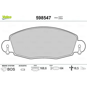 Brzdová destička Sada brzdových destiček, kotoučová brzda VALEO 598547
