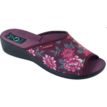 Dámské pantofle Dámské pantofle přezůvky ADANEX Silvia 27748 bordó vínové s květy otevřená špička velikost: 41