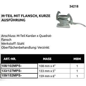 Hadicová spojka PERROT HÁK TRN PŘÍRUBA ČTVERCOVÁ- pozink. přímá spojka 4" s háky / příruba Dn 108x100, PN10 bar
