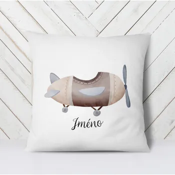 Dekorativní polštářek Domovi Bílý polštář s vlastním jménem letadlo 40x40