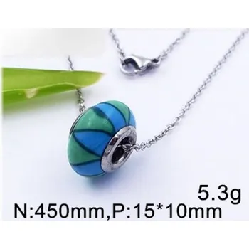 Přívěsek Modro-zelený korálek - ocelový přívěsek s řetízkem 45cm