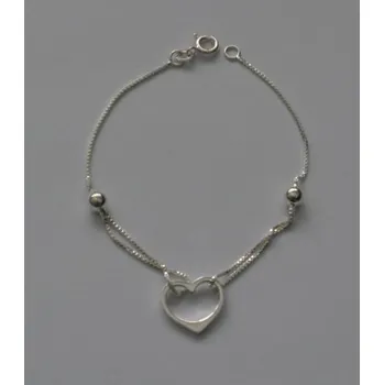 Řetízek Řetízek na ruku se srdíčkem uprostřed a kuličkami - 19cm
