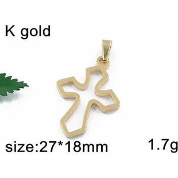 Přívěsek Obrys kříže ve zlaté barvě - 27x18mm - ocelový přívěsek