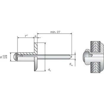 Nýt EJOT KOTVENÍ EJOT Otevřený trhací nýt hliník/nerez velká hlava 14mm Varianta: AL/E 5,0x8,0 K14 O