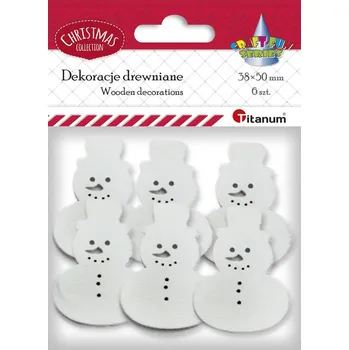 Vánoce Dřevěná dekorace, VÁNOČNÍ SNĚHULÁČCI, 38x50mm, 6ks/bal.