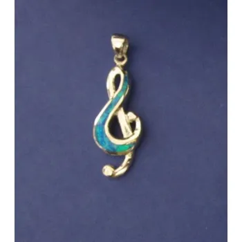 Přívěsek Velký houslový klíč zdobený opálem - přívěsek ze stříbra