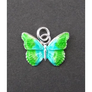 Přívěsek Zelenomodrý barvený motýl - stříbrný přívěsek