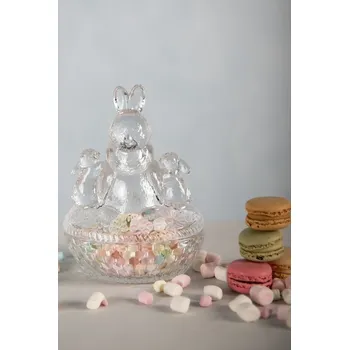 Dóza na potraviny Skleněná dóza na bonbóny s králíčky Rabbit - 12*9*17 cm