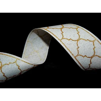 Stuha krp132, Stuha s potiskem, 4 cm, třpytivá zlatá