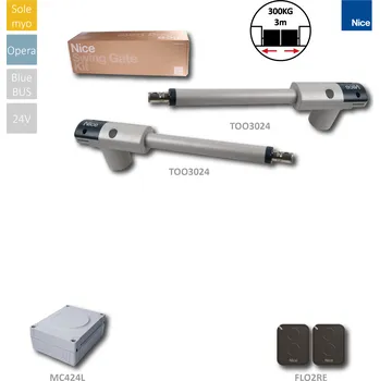 TOO3024KLT sada pohonů pro dvoukřídlou bránu do 3m / křídlo, 2x TOO3024 (24V, 120W, 1800N), 1x MC424LR10,1x OXIBD, 2x FLO2RE