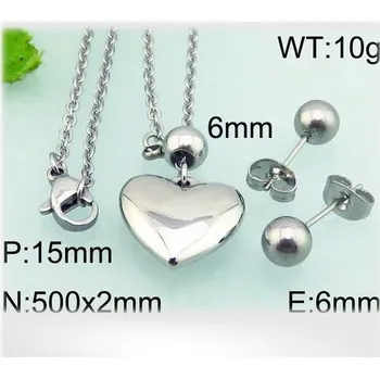 Souprava šperků Ocelový set s řetízkem, přívěskem srdce a náušnicemi