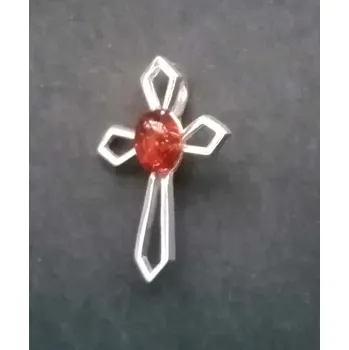 Přívěsek Kříž s jantarem - stříbrný přívěsek